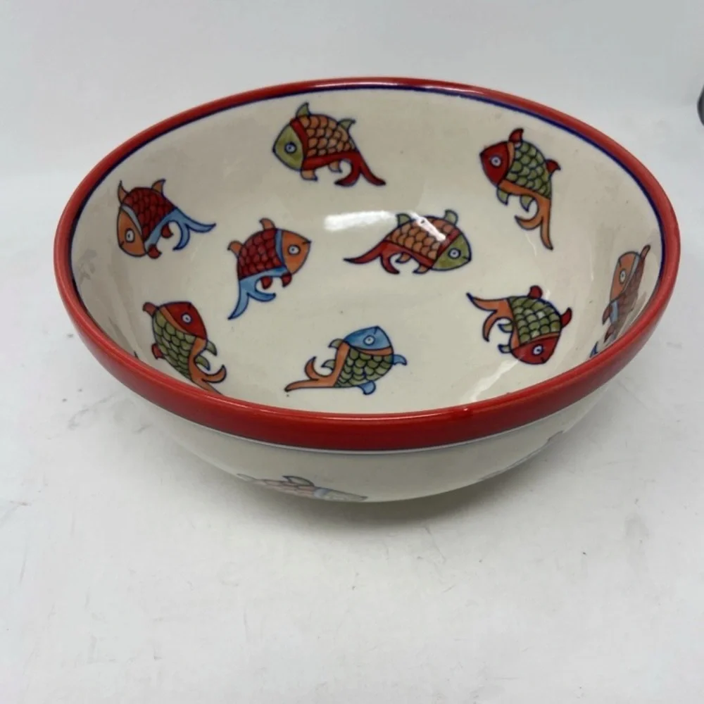 Get ready for the lake! Pier 1 Hand-Painted Koi Fish Medium Serving Bowl  - New!